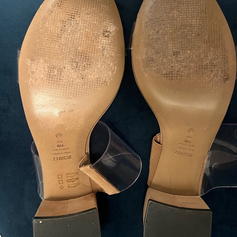 SCHUTZ VICTORIE SANDAL Beige clear strap block heels Sz 11b - Picture 3 of 8